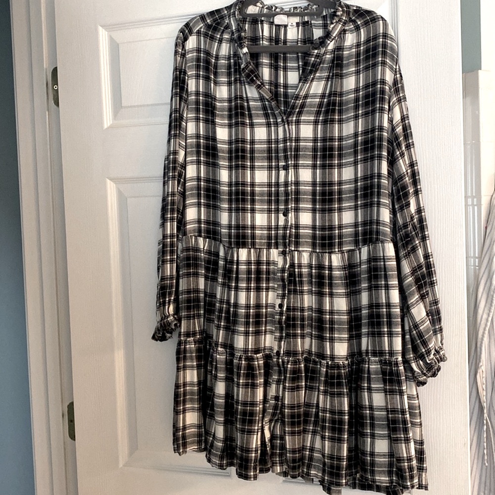 Relaxed Tiered Flannel Shirt Dress